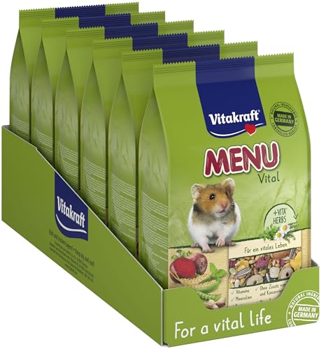 Vitakraft Menu Vital, Hauptfutter für Hamster, mit Getreide, mit Gemüse, mit Nüssen, mit lebenswichtigen Vitaminen und Mineralien (6x 400g) von Vitakraft