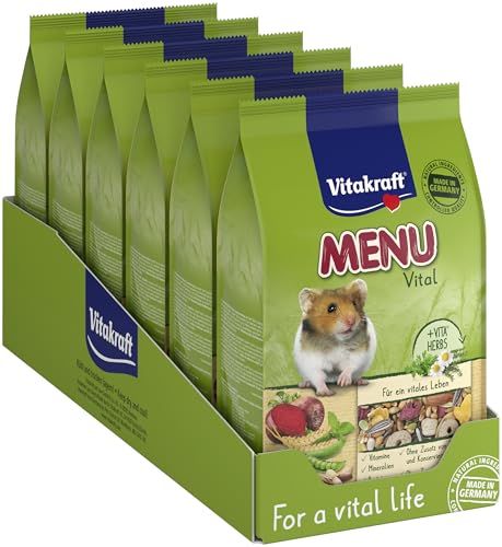 Vitakraft Menu Vital, Hamsterfutter, mit Gemüse, mit Nüssen, mit lebenswichtigen Vitaminen und Mineralien, ohne Zusatz von Zucker und Getreide (6x 400g) von Vitakraft
