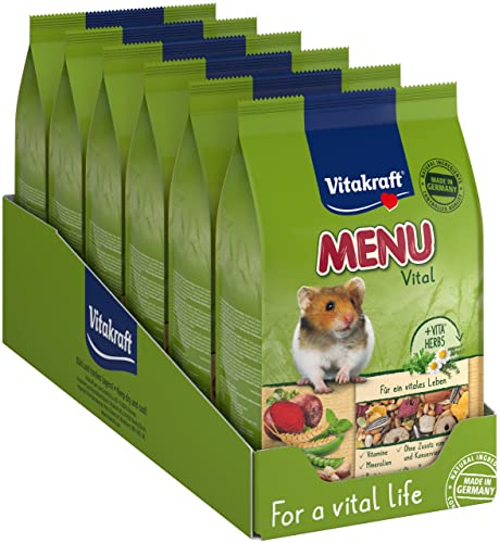 Vitakraft Menu Vital, Hauptfutter für Hamster, mit Getreide, mit Gemüse, mit Nüssen, mit lebenswichtigen Vitaminen und Mineralien (6x 400g) von Vitakraft