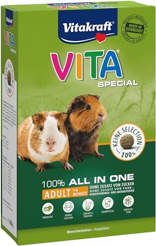 Vitakraft Vita Special Adult, Hauptfutter für Meerschweinchen, mit Gräsern und Kräutern, geringer Calciumgehalt, für gesundes Fell, ohne Zusatz von Zucker und Getreide (1x 600g) von Vitakraft