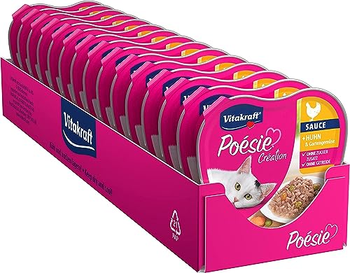 Vitakraft Poésie Création, Nassfutter Katze, Katzennassfutter in Sauce, mit Huhn und Gartengemüse, Vorratspackung, ohne Zusatz von Zucker und Getreide (15x 85g) von Vitakraft