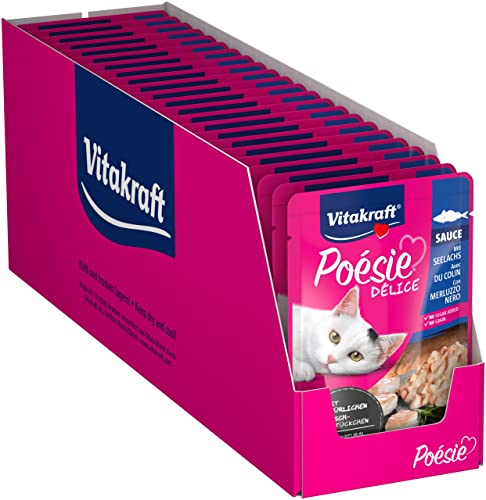 Vitakraft Poésie Délice, Katzenfutter nass, mit erlesenem MSC-Seelachs in Sauce, für ausgewachsene Katzen, 23 Portionsbeutel, ernährungsphysiologisch abgestimmt (23 x 85g) von Vitakraft