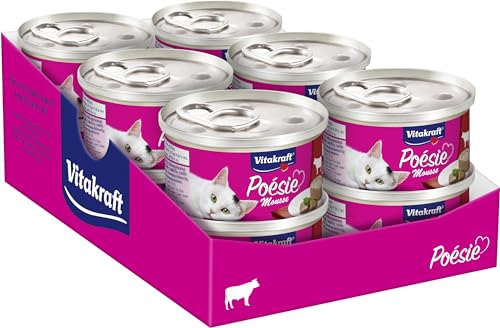 Vitakraft Poésie Mousse, Katzenfutter nass, mit Rindfleisch, ernährungsphysiologisch abgestimmt, ohne Zusatz von Zucker (12x 85g) von Vitakraft