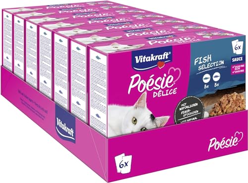 Vitakraft Poésie Delice, Fish Selection, Katzenfutter nass, mit Fisch, in Sauce, für ausgewachsene Katzen, ohne Zusatz von Zucker und Getreide (7x 6 Stück) von Vitakraft