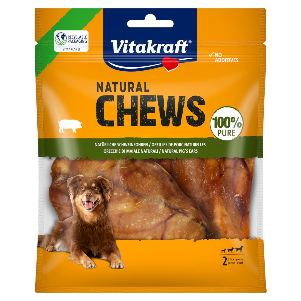 Vitakraft Natural Chews Natürliche Schweineohren - 2 Stück (44 g) von Vitakraft