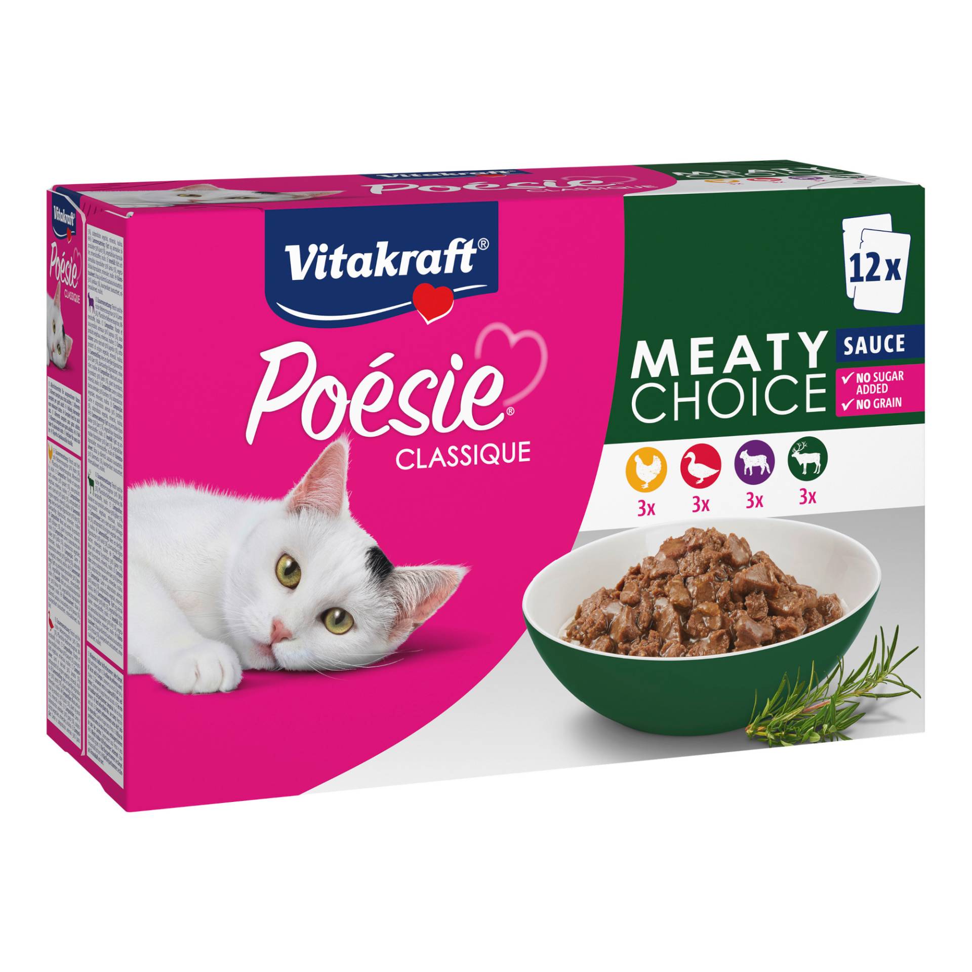 Vitakraft Poésie Classic Mixpaket - 12 x 85 g - Sauce (Huhn, Ente, Lamm, Wild) von Vitakraft