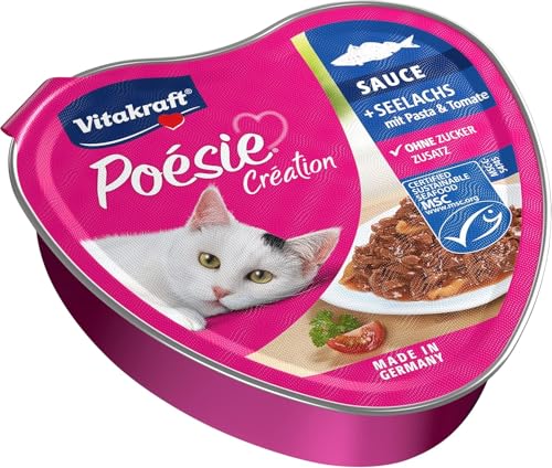 Vitakraft Poésie Création, Nassfutter Katze, Katzennassfutter in Sauce, mit Seelachs, mit Pasta und Tomate, ohne Zusatz von Zucker und Getreide (1x 85g) von Vitakraft