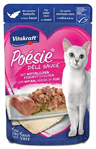 Vitakraft Poésie Délice Weide, Nassfutter für Katzen mit Fleischstücken in Sauce, Sorte Pollack, 85 g von Vitakraft