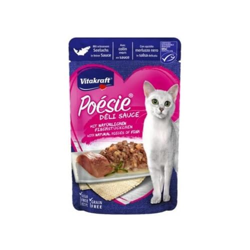 Vitakraft Poésie Délice Weide, Nassfutter für Katzen mit Fleischstücken in Sauce, Sorte Pollack, 85 g von Vitakraft