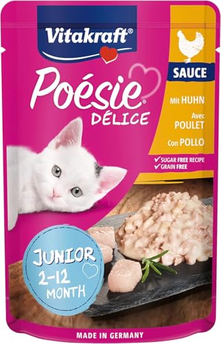 Vitakraft Poésie Délice, Junior, Nassfutter Katze, Katzennassfutter in Sauce, mit Huhn, für junge Katzen, ohne Zusatz von Zucker und Getreide (1x 85g) von Vitakraft