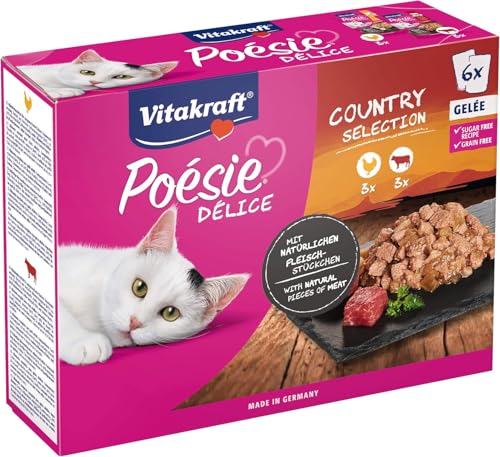 Vitakraft Poésie Délice, Country Selection, Nassfutter Katze, Katzennassfutter Gelee, mit Huhn, mit Rind (1 Paket mit 6x 85g) von Vitakraft