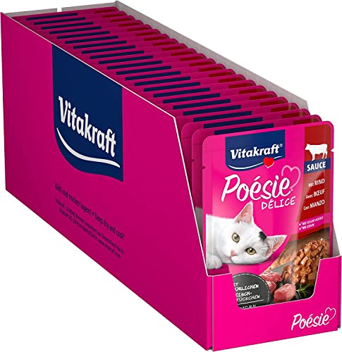 Vitakraft Poésie Délice, Nassfutter Katze, Katzennassfutter in Sauce, mit Rind, Vorratspackung, ohne Zusatz von Zucker und Getreide (23x 85g) von Vitakraft