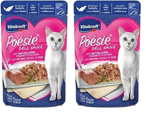 Vitakraft Poésie Délice Weide, Nassfutter für Katzen mit Fleischstücken in Sauce, Sorte, Pollack, 85 g (Packung mit 2) von Vitakraft