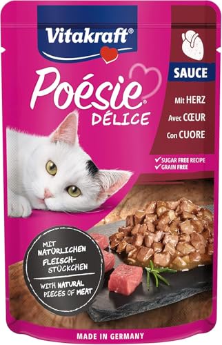 Vitakraft Poésie Délice Weide, Nassfutter für Katzen mit Fleischstückchen in Sauce, Sorte, Herzfleisch, 85 g von Vitakraft