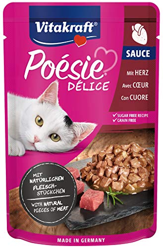 Vitakraft Poésie Délice Weide, Nassfutter für Katzen mit Fleischstückchen in Sauce, Sorte, Herzfleisch, 85 g von Vitakraft