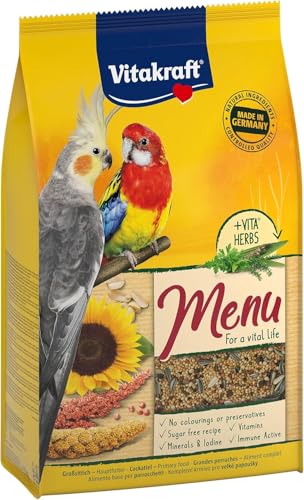 Vitakraft Menü, Vogelfutter für Großsittiche, mit Getreide und Nüssen, Großpackung, ohne Zusatz von Zucker (1x 3kg) Vitakraft Menü, Vogelfutter für Großsittiche, mit Getreide und Nüssen, Großpackung, ohne Zusatz von Zucker (1x 3kg) von Vitakraft