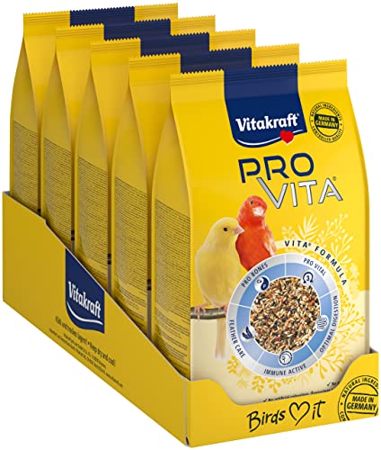 Vitakraft Pro Vita, Futter für Kanarienvögel, ernährungsphysiologisch abgestimmt, mit Vitaminen und Mineralstoffen, ohne Zuckerzusatz (5x 800g) von Vitakraft