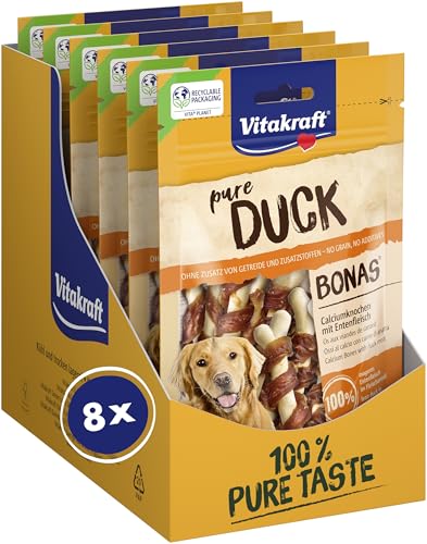 Vitakraft Pure Duck Bonas, Hundeleckerli, Calciumknochen mit Entenfleisch, Hunde Trainingsleckerli, ohne Zusatz von Zucker (8x 80g) von Vitakraft