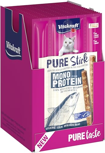 Vitakraft Pure Stick, Katzen Leckerli, fleischiger Stick, mit Seelachs, einzelne Sticks, auch für ernährungssensible Katzen, Vorratsgröße (20x 20g) von Vitakraft