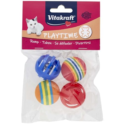 Vitakraft Rassel und Rainbow Bälle, Katzenspielzeug, mit Schellen und Regenbogenfarben (4 Bälle) von Vitakraft