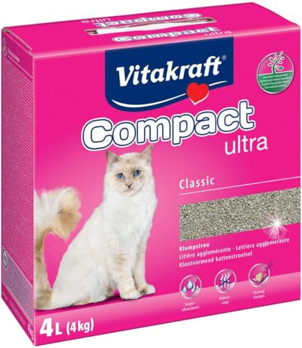 Vitakraft Compact ultra, Katzenstreu, nicht klumpendes Streu, saubere und einfache Entfernung (1x 4kg) von Vitakraft