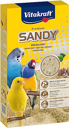 Vitakraft Sandy, Mineralsand für Vögel, Vogelsand, mit Citrus und Anisduft, mit abgerundeten Körnern, für den Vogelkäfig (6x 2kg) von Vitakraft