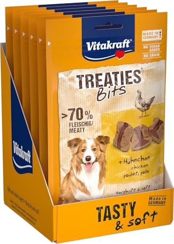 Vitakraft Treaties Bits, Hundeleckerli, weicher Hundesnack gefüllt mit Hühnchen, Hunde Trainingsleckerli, getreidefrei und ohne Zusatz von Zucker (6x 120g) von Vitakraft