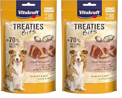 Vitakraft Treaties Bits, Hundeleckerli getreidefrei, mit Leberwurst, mit hohem Fleischanteil, ideal als Belohnung und Training, ohne Zusatz von Zucker (1x 120g) (Packung mit 2) von Vitakraft