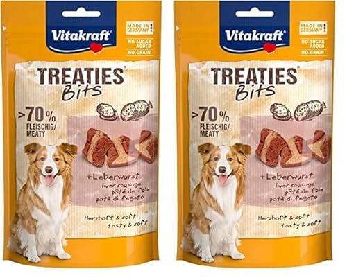 Vitakraft Treaties Bits, Hundeleckerlie, mit Leberwurst, mit hohem Fleischanteil, ideal als Belohnung und Training (1x 120g) (Packung mit 2) von Vitakraft