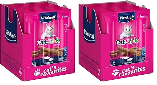 Vitakraft Triggles, Katzensnack, mit Seelachs, portionierbar in DREI Häppchen, ideal als Belohnung oder Training, ohne Zuckerzusatz (1x 40g) (Packung mit 2) von Vitakraft