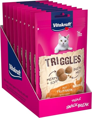 Vitakraft Triggles, Katzen Leckerli, weicher Katzensnack, mit Truthahn, Vorratsgröße, ohne Zusatz von Zucker (9x 40g) von Vitakraft