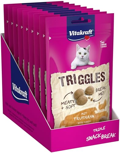 Vitakraft Triggles, Katzen Leckerli, weicher Katzensnack, mit Truthahn, Vorratsgröße, ohne Zusatz von Zucker (9x 40g) von Vitakraft