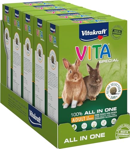 Vitakraft Vita Special Adult, Hauptfutter Zwergkaninchen, mit Gräsern, zur Förderung der optimalen Verdauung, für ausgewachsene Zwergkaninchen (5x 600g) von Vitakraft