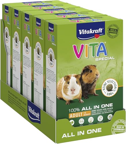 Vitakraft Vita Special Adult, Meerschweinchen Futter, mit Gräsern und Kräutern, geringer Calciumgehalt, für gesundes Fell, ohne Zusatz von Zucker und Getreide (5 x 600 g) von Vitakraft