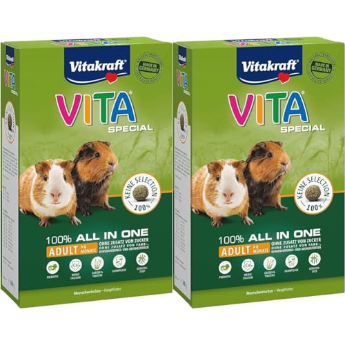 Vitakraft Vita Special Adult, Hauptfutter für Meerschweinchen, mit Gräsern und Kräutern, mit Tierärzten entwickelt, mit reduzierten Calciumgehalt, für gesundes Fell (1x 600g) (Packung mit 2) von Vitakraft