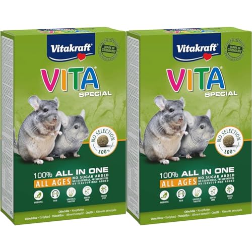 Vitakraft Vita Special All Ages, Hauptfutter für Chinchillas, mit Gräsern und Kräutern, mit Tierärzten entwickelt, fördert die optimale Verdauung (1x 600g) (Packung mit 2) von Vitakraft