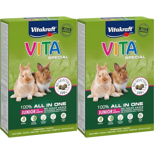 Vitakraft Vita Special Junior, Hauptfutter für Junge Zwergkaninchen, mit Gräsern und Kräutern, mit Tierärzten entwickelt, fördert die optimale Verdauung (1x 600g) (Packung mit 2) von Vitakraft
