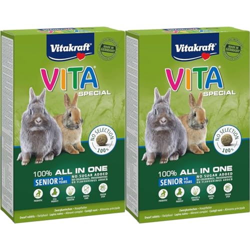 Vitakraft Vita Special Senior, Hauptfutter für ältere Zwergkaninchen, mit Heu, mit Omega-Fettsäuren, ohne Zuckerzusatz (1x 600g) (Packung mit 2) von Vitakraft