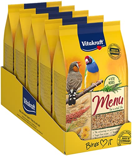 Vitakraft Menu, Vogelfutter für Exoten, mit Kräutern und Vitaminen, ohne Zucker, wiederverschließbare Großverpackung (5x 1kg) von Vitakraft