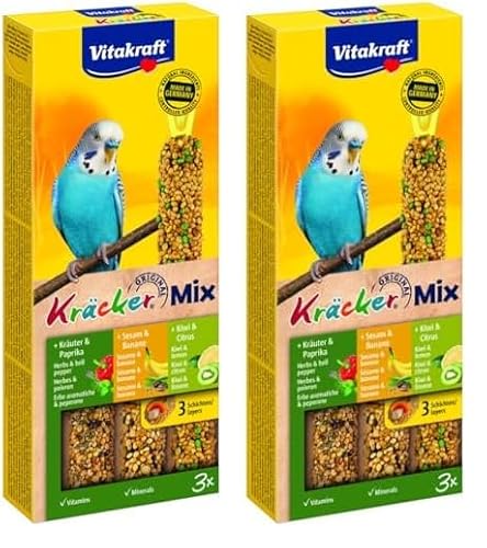 Vitakraft Vogelsnack Sittich Kräcker Mix Banane,Kräuter,Kiwi, 1x 3St (Packung mit 2) von Vitakraft