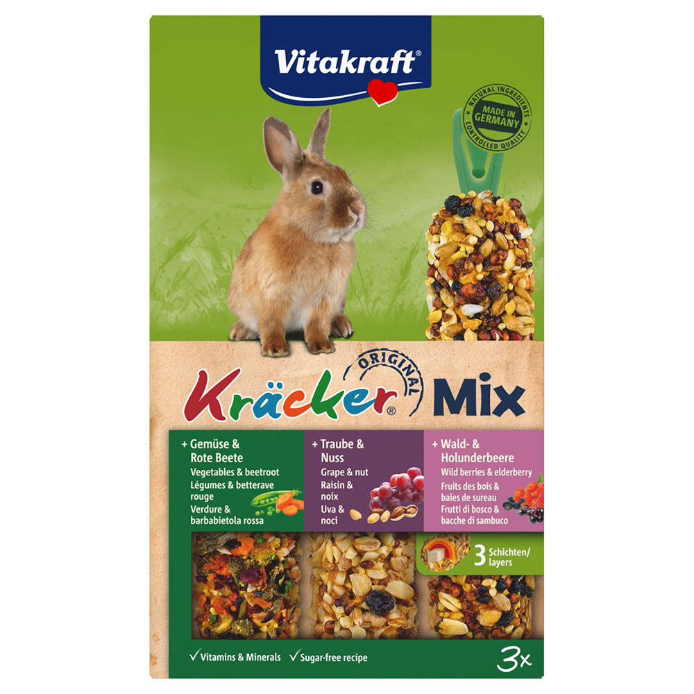 Vitakraft Zwergkaninchen-Kräcker Trio-Mix - 1 x 3er Kombi (Gemüse, Traube, Waldbeere) von Vitakraft