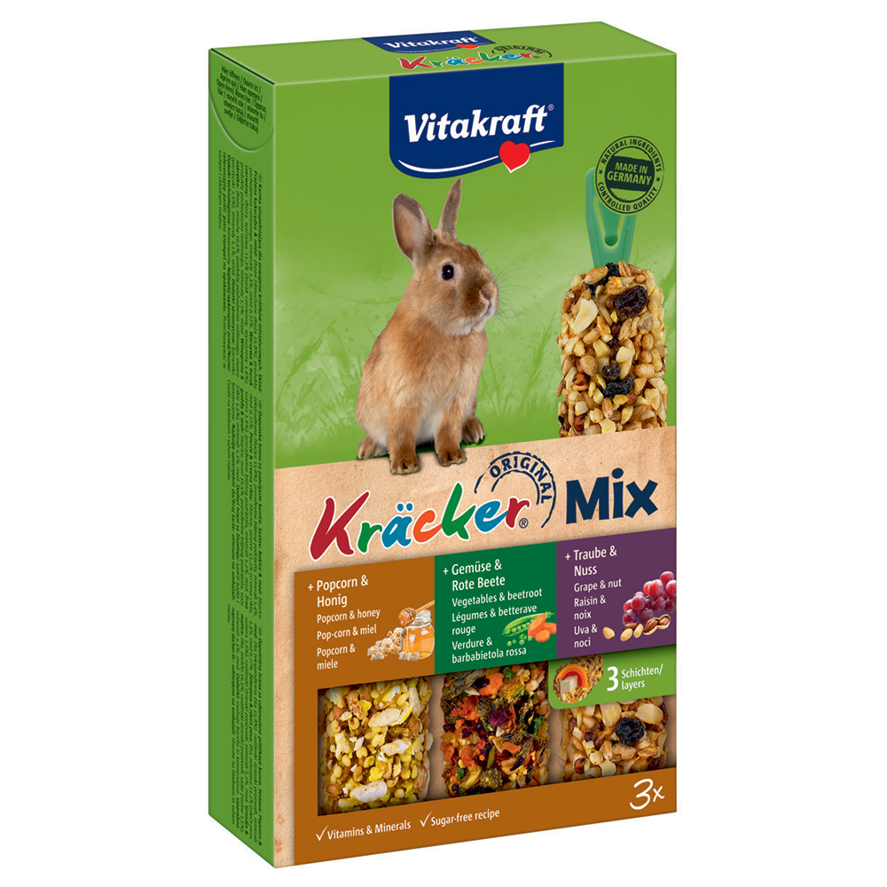 Vitakraft Zwergkaninchen-Kräcker Trio-Mix - 1 x 3er Kombi (Popcorn, Gemüse, Traube) von Vitakraft