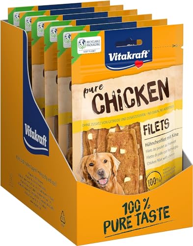 Vitakraft Pure Chicken Filets, Hundeleckerli, Hühnchenfilet mit Käse, Hunde Trainingsleckerli, ohne Zusatz von Zucker (9x 80g) von Vitakraft