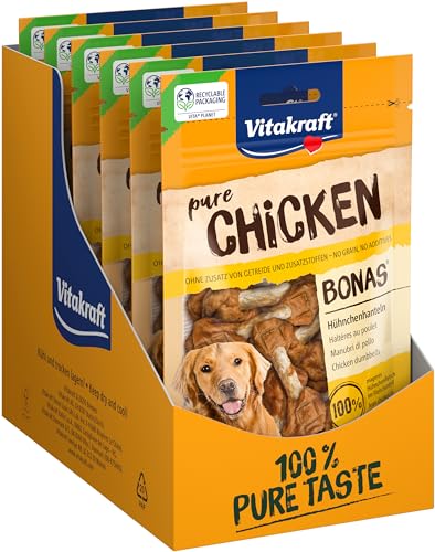 Vitakraft Chicken Bonas, Hundesnack, aus Rinderhaut mit Huhn, als Training oder Belohnung, im wiederverschließbaren Beutel, ohne Zusatz von Zucker und Getreide (7x 80g) von Vitakraft