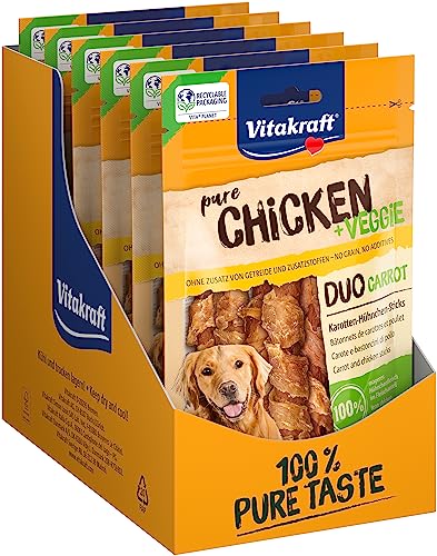 Vitakraft Karotten Hühnchen Sticks, Kaustange mit magerem Hühnchenfleisch und Karotte, Hundesnack, ideal als Belohnung für zwischendurch, ohne Zusatz von Zucker und Getreide (9x 80g) von Vitakraft