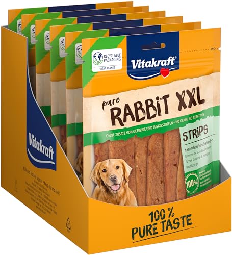 Vitakraft Kaninchenfleischstreifen XXL, Hundesnack, mit magerem Kaninchenfleisch, im wiederverschließbaren XXL-Beutel, ohne Zusatz von Zucker und Getreide (6x 250 g) von Vitakraft