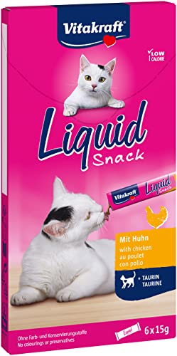 Vitakraft Liquid Snack, flüssiger Katzensnack, mit Huhn, Katzenleckerlies, mit Taurin, unterstützt die Augenfunktion, unterstützt die Herzfunktion, kalorienarm (1x 6 Stück) von Vitakraft