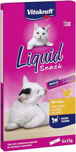 Vitakraft Liquid Snack, flüssiger Katzensnack, mit Huhn, Katzenleckerlies, mit Taurin, unterstützt die Augenfunktion, unterstützt die Herzfunktion, kalorienarm (1x 6 Stück) von Vitakraft