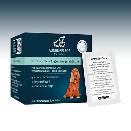 Vital-Friend Augenpflege-Tücher Hund, konservierungsmittelfrei, steril verpackte Tücher für die sanfte Reinigung von Hundeaugen,ideal für unterwegs, 20 Stück von Vital-Friend