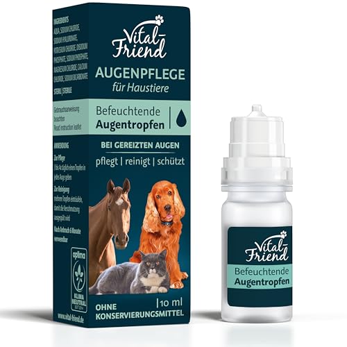Vital-Friend Augentropfen für Hunde, Katzen und Pferde 10 ml, Augenpflege & Befeuchtung bei Entzündungen, Augenreiniger, Unterstützende Pflege bei Bindehautentzündung, konservierungsmittelfrei von Vital-Friend